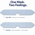 Two sides of a face mask labeled 'Warm Side' and 'Cool Side' on a white background.